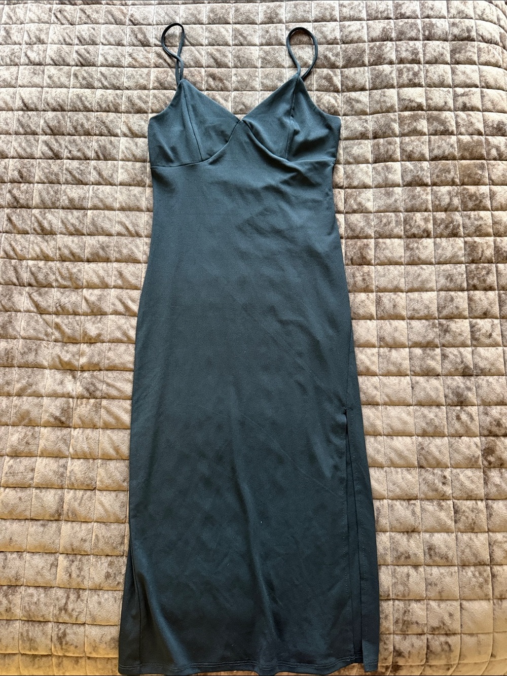 NWOT Black Slip Midi Dress with Spaghetti Straps